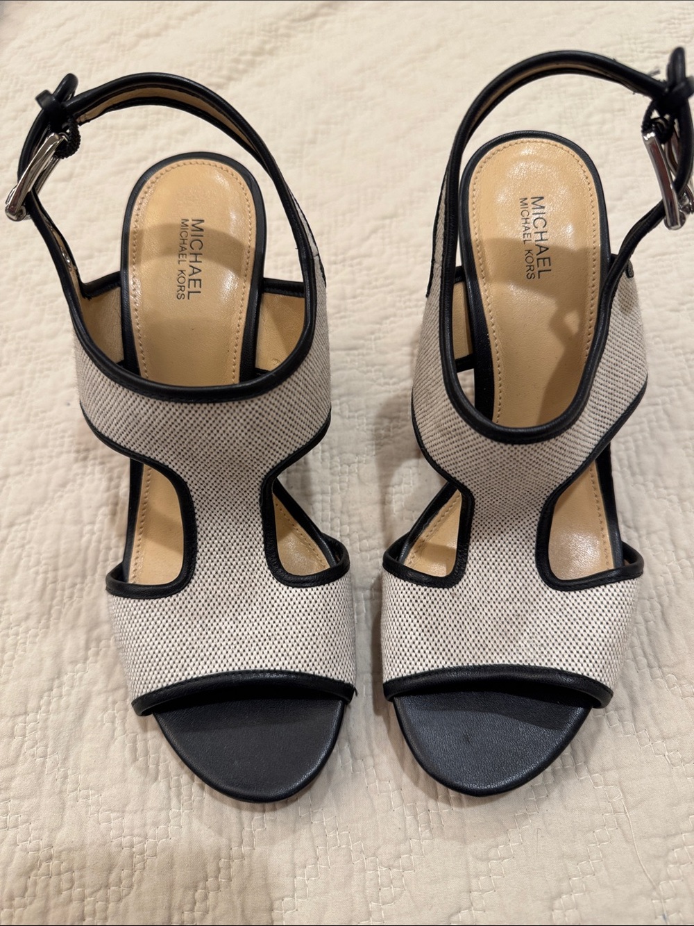 Michael Kors Two-Tone Black and Cream Cutout Slingback Heels